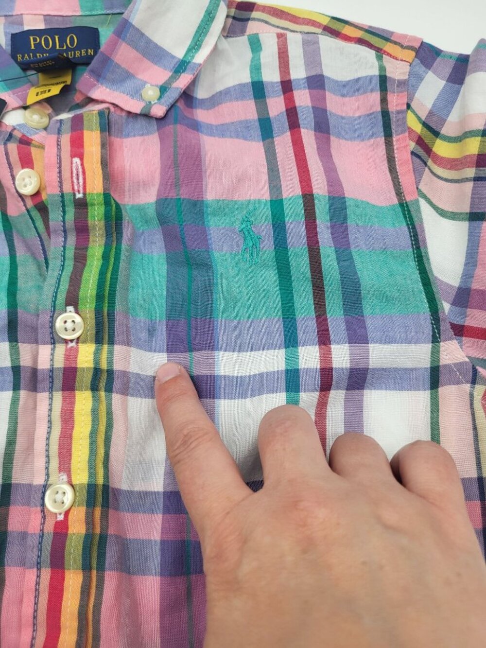 Polo Ralph Lauren Girls Plaid Madras Button Down Dress 14 Multicolor Preppy - Picture 8 of 9